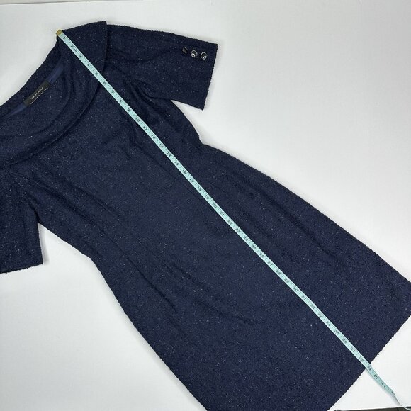 Tahari Women's NWOT Blue Jacquard Shaw Collar Business Career Shift Dress 4/C33 - Picture 9 of 15